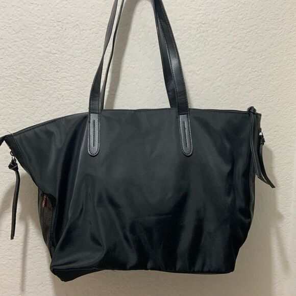 Botkier New York Bond Black Nylon XL Tote Vegan Leather Trim Zip Top Shoulder - Picture 6 of 13